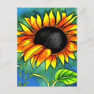Carte Postale Tournesol Impressionnisme Crayon Moderne Gras