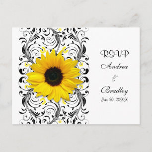 Carte postale Tournesol noir & blanc Floral RSVP