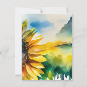Carte Postale Tournesol, paysage naturel, aquarelle