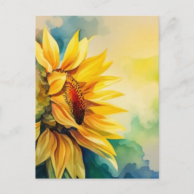 Carte Postale Tournesol, paysage naturel, aquarelle, fleur (Devant)
