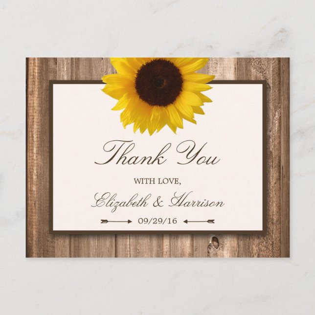 Carte Postale Tournesol rustique et Mariage de bois Brown (Devant)
