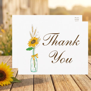 Carte Postale Tournesol Rustique Merci Fleurs Jaunes Mariage