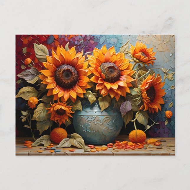 Carte Postale Tournesols botaniques sur vase (Devant)