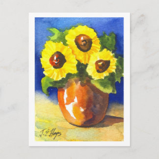 Carte Postale Tournesols en pot d'argile
