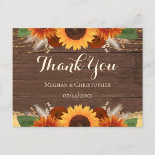 Carte Postale Tournesols Rustiques Boho Rose Merci Mariage