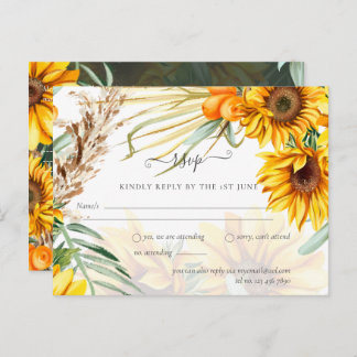 Carte Postale Tournesols Rustiques Pampas Mariage en herbe
