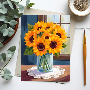 Carte Postale Tournesols sereins Aquarelle florale jaune