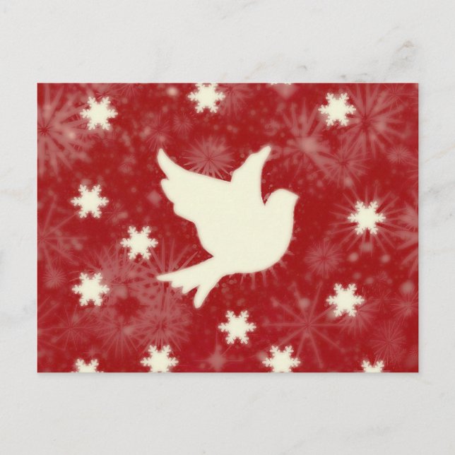 Carte Postale Tourterelle et flocons de neige (Devant)