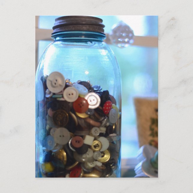 Carte Postale Tous les boutons dans la bale ball Jar avec couver (Devant)