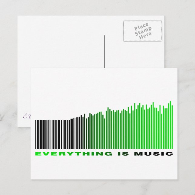 Carte Postale Tout est musique Citation vert Code barre Equalize (Devant / Derrière)