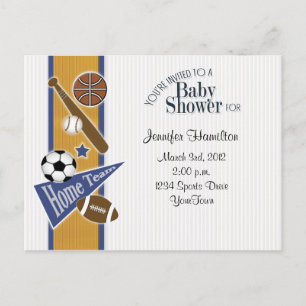 Carte Postale Toutes les Sports Baby Postcard Invitation Or & Bl