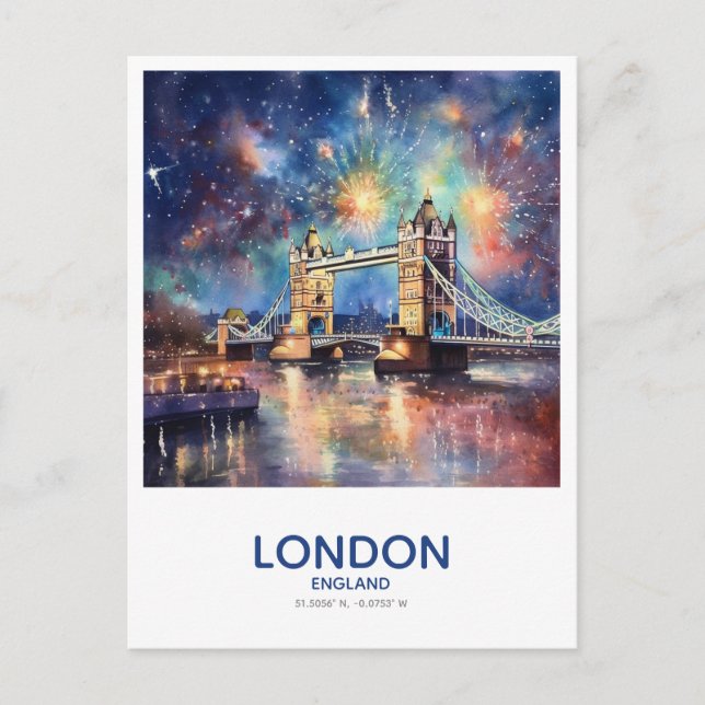Carte Postale Tower Bridge Fireworks - Sauvez la date en Anglete (Devant)