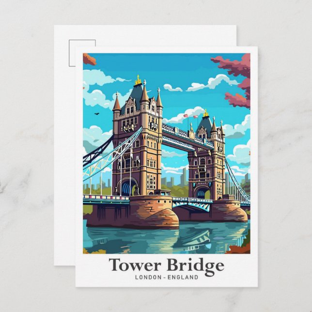 Carte Postale Tower Bridge Londres Angleterre Illustration de vo (Devant / Derrière)