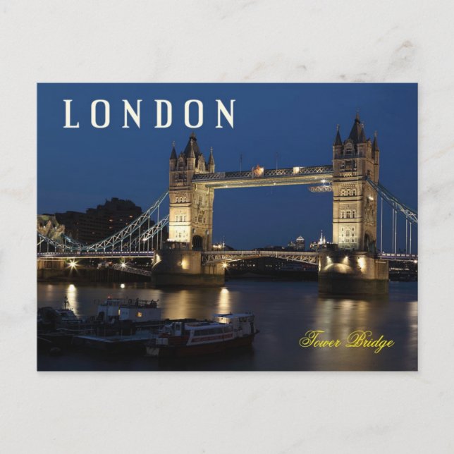 Carte Postale Tower Bridge, Londres, Angleterre la nuit (Devant)