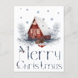 Carte Postale Toy House Ou Cabine En Bois, Pine Cônes, Berries