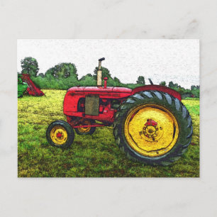 Carte Postale Tracteur agricole rouge et jaune