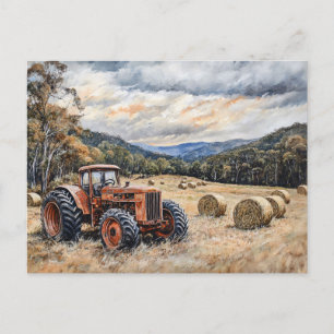 Carte Postale Tracteur dans un champ de foin rustique