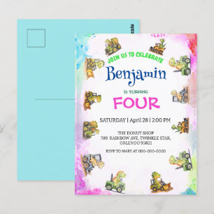 Carte Postale Tracteur de dinosaure mignon Anniversaire de rentr