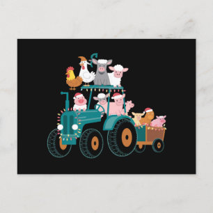 Carte Postale Tracteur de Noël Ferme Drôle de Vacances