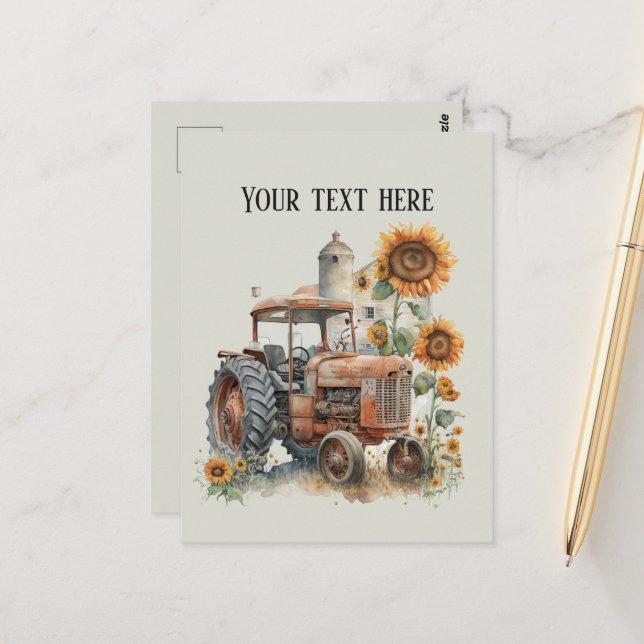 Carte Postale tracteur fermier vieux cool ajouter du texte (Devant/Arrière en situation)