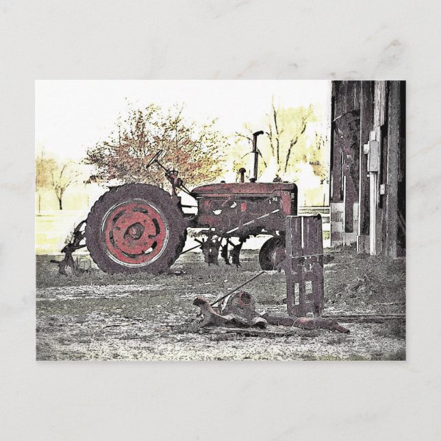 Carte Postale Tracteur rouge (Devant)