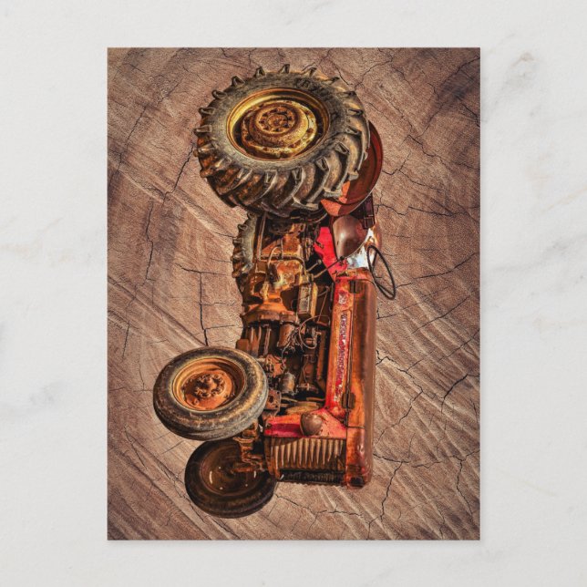 Carte Postale Tracteur rouge antique (Devant)