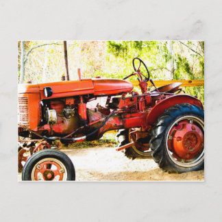 Carte Postale Tracteur rouge vintage