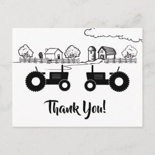 Carte Postale Tracteurs Silhouette en ferme Noir - Merci blanc