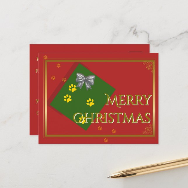 Carte Postale Traditional Christmas Postcard - Gold Typography (Devant/Arrière en situation)