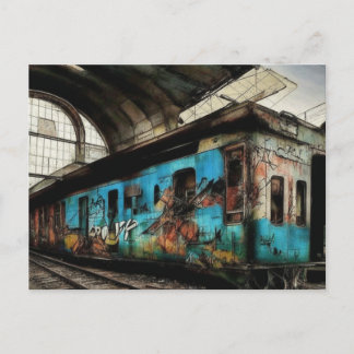 Carte Postale Train abandonné avec Graffiti Urban Street Art