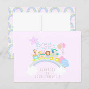 Carte Postale Train Animaux roses