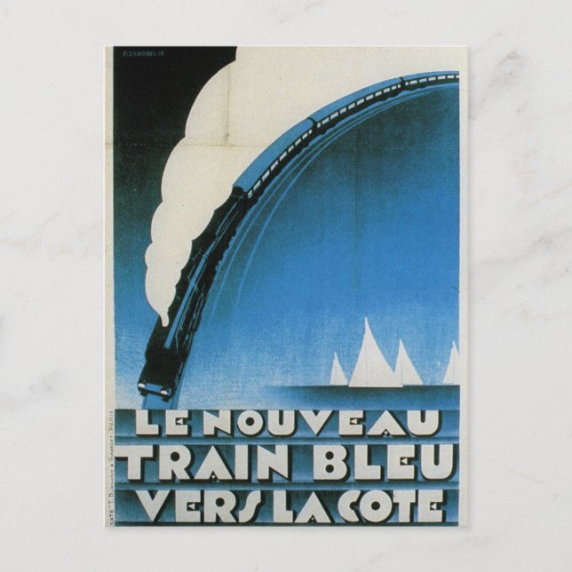 Carte Postale Train Bleu Côte D'Azur Voyage Art Déco Français (Devant)