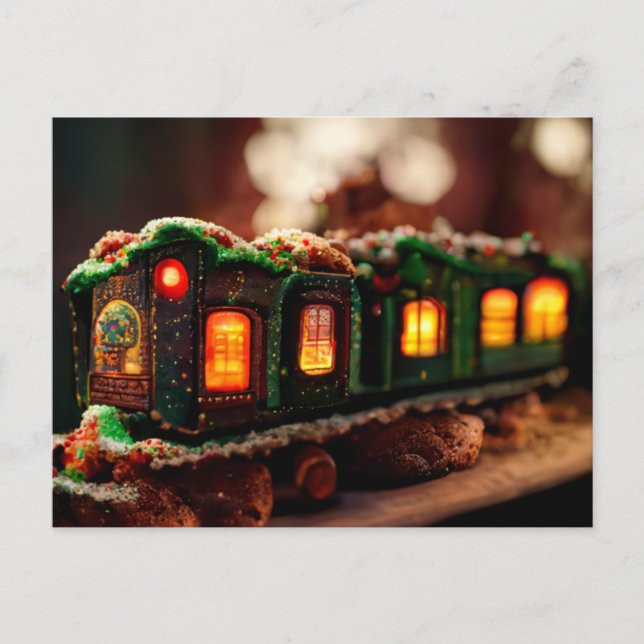 Carte Postale Train de Noël en pain d'épices (Devant)