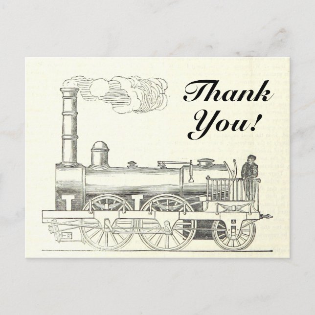 Carte Postale Train de style vintage Locomotive, "Merci !" (Devant)