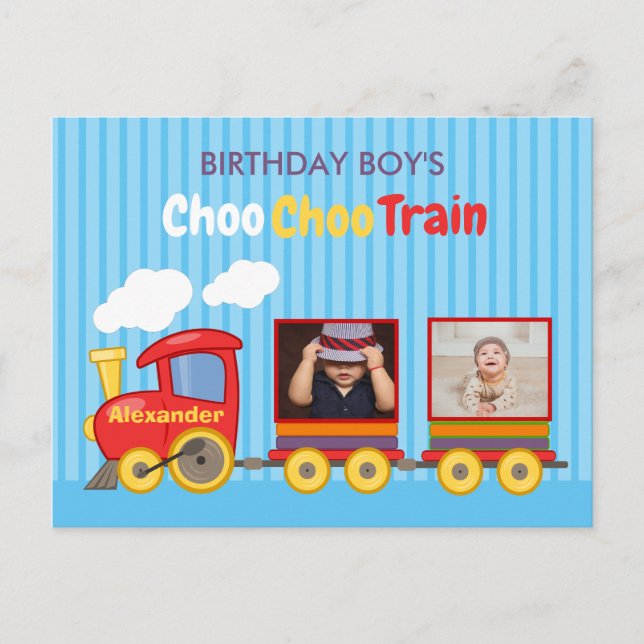 Carte Postale Train Jouet Toddler Boy Birthday Blue (Devant)