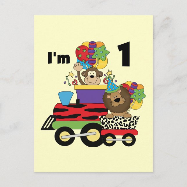 Carte Postale Train Jungle 1er Anniversaire T-shirts et cadeaux (Devant)