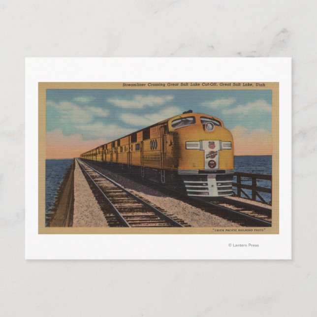 Carte Postale Train- Traverser le Grand Lac Salé, Ogden, Utah (Devant)
