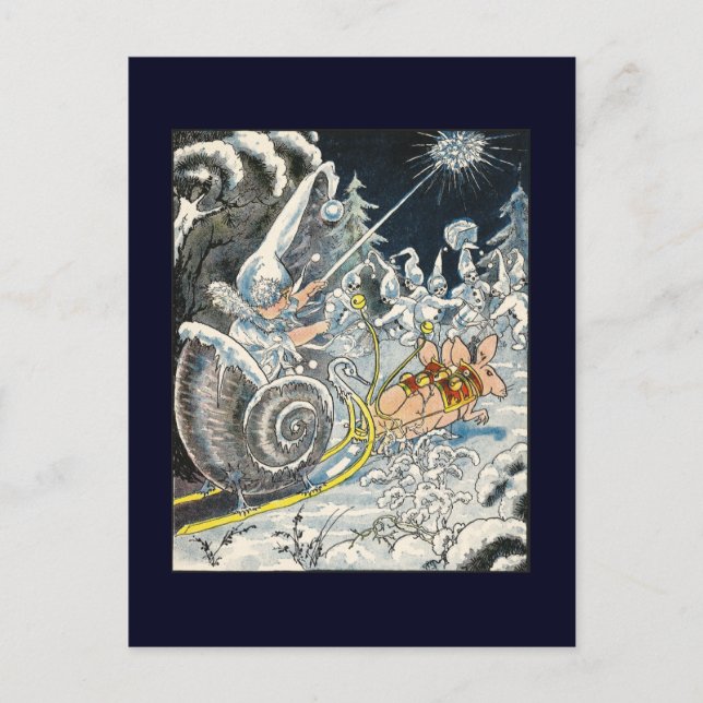 Carte Postale Traîneau à coquille d'escargot tiré par des souris (Devant)