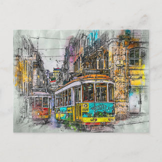 Carte Postale Tramway de Lisbonne, Portugal