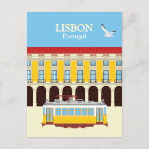 Carte Postale Tramway jaune de Lisbonne style vintage