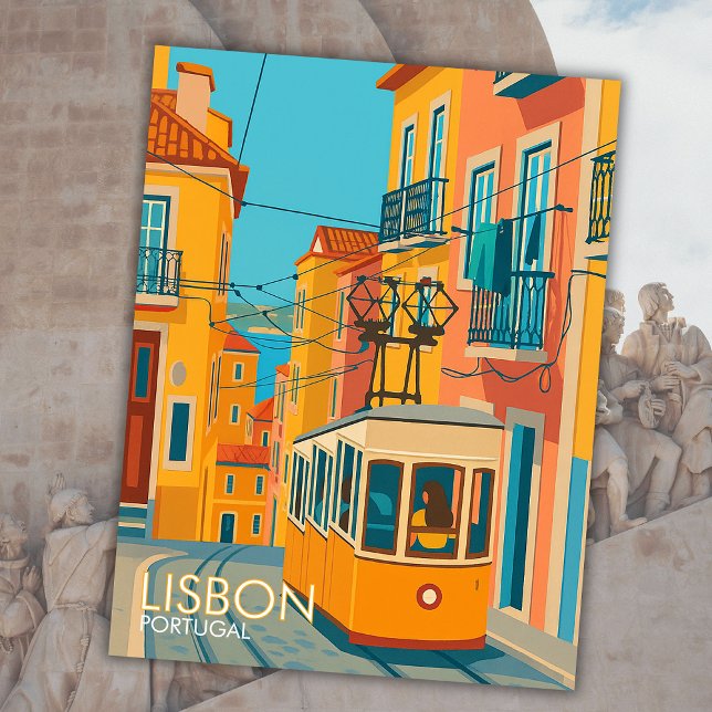 Carte Postale Tramway jaune Lisbonne Portugal Voyage Art Europe (Créateur téléchargé)