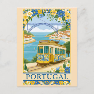 Carte Postale Tramway jaune vintage de la côte portugaise Voyage