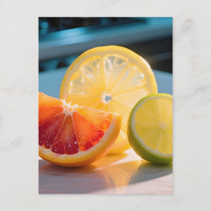 Carte Postale Tranches de Citron Vibrantes Grapefruit Citron Ver