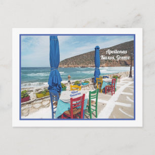 CARTE POSTALE TRANSATS ET TABLES DE PLAGE COLORÉS, GRÈCE, NAXOS