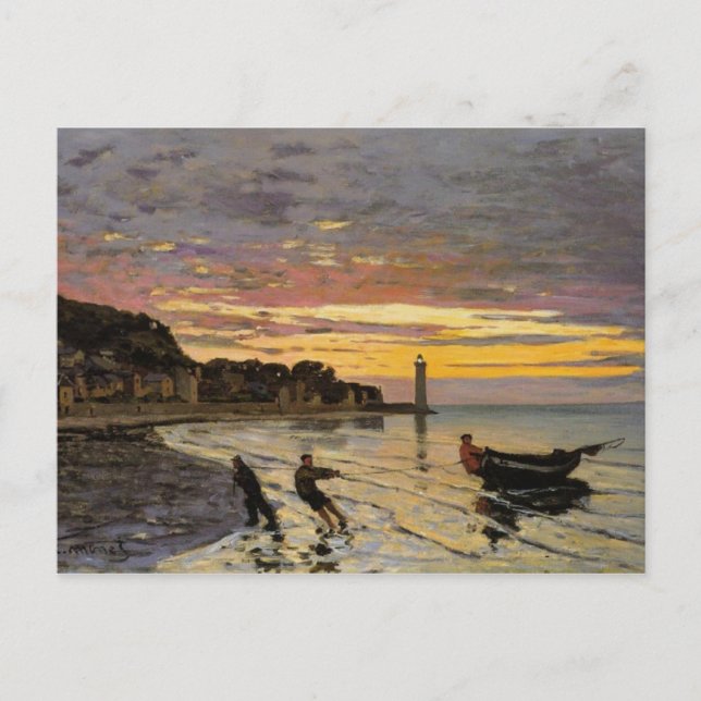 Carte Postale Transportant un bateau à terre, Honfleur par (Devant)