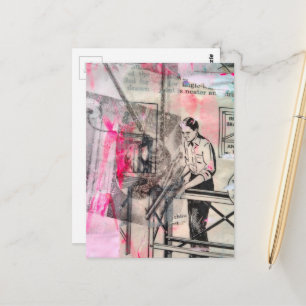 Carte Postale Travail du bois vintage noir et blanc avec rose