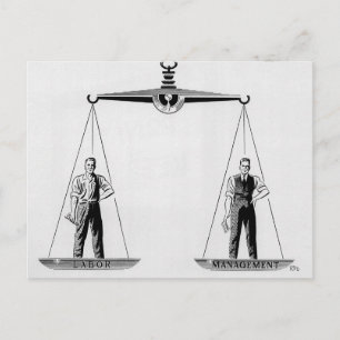 Carte Postale Travail vintage contre gestion, échelles de justic
