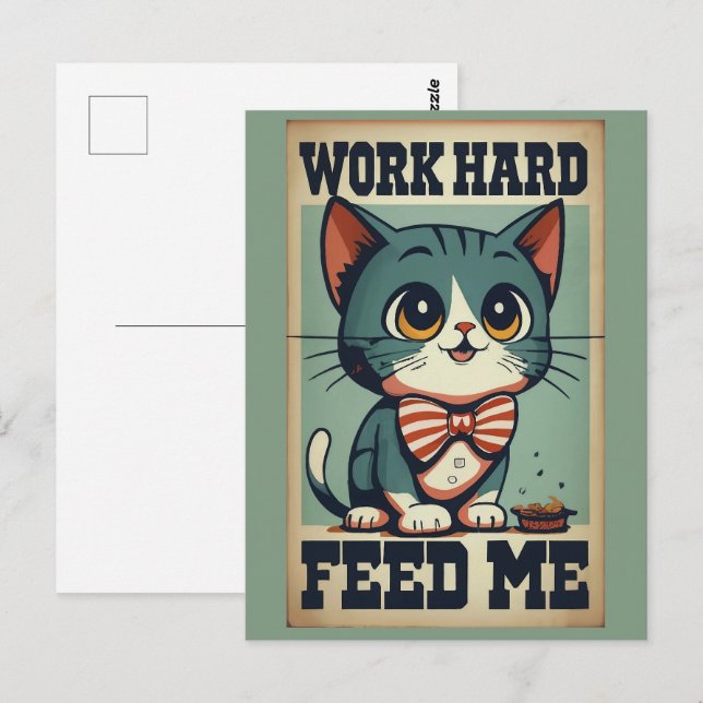 Carte Postale Travailler vieux chat Vintage (Devant / Derrière)