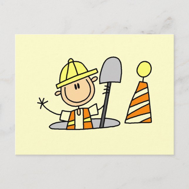 Carte Postale Travailleur de construction dans Manhole Tshirts e (Devant)