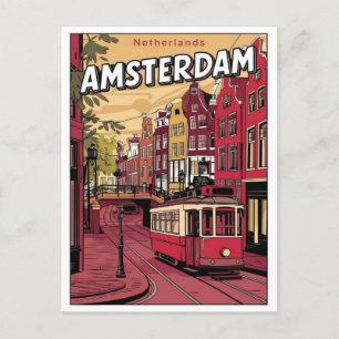 Carte Postale Travel Amsterdam, tramway holland cadeaux vintages